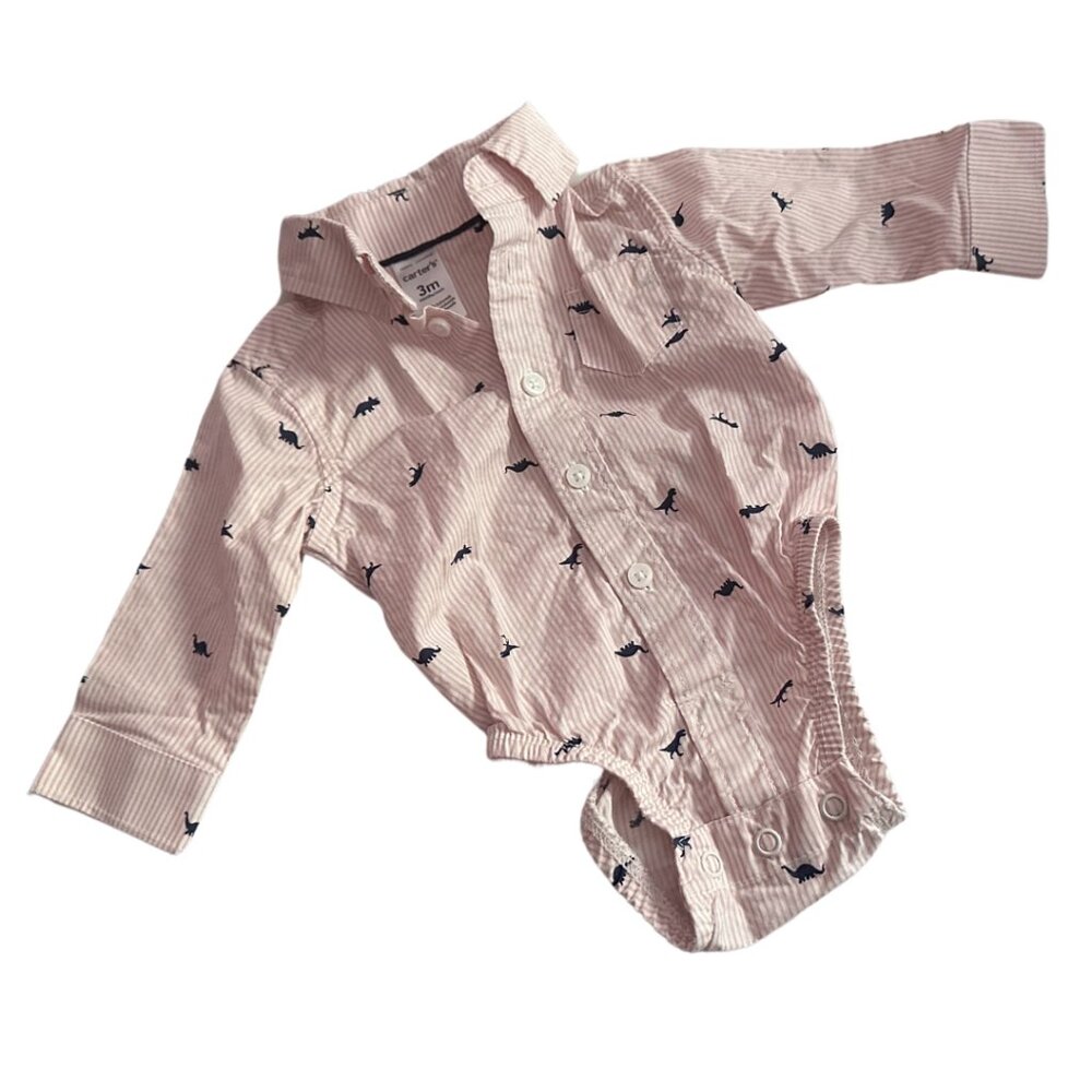 Carter's Button Down 3M - Pink w/ Dinosaurs